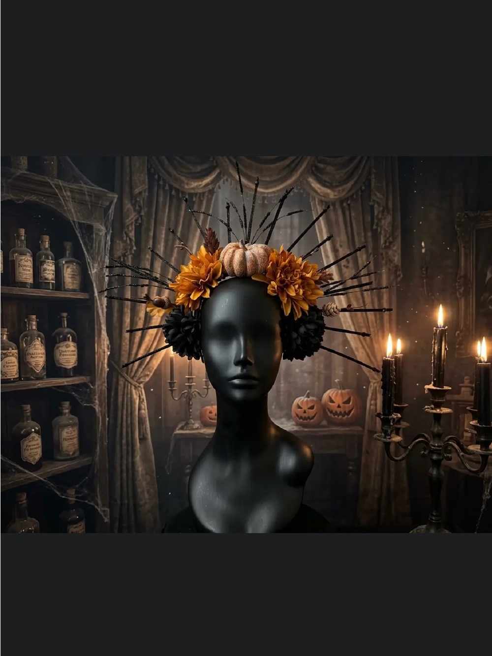 Halloween Floral Pumpkin Headpiece in Orange and Black - Brand